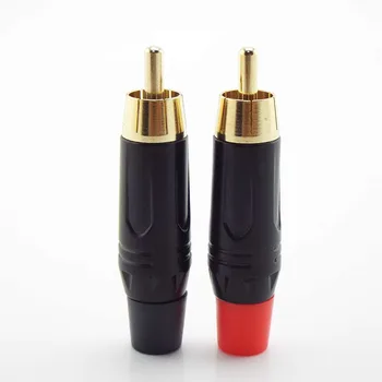 1 / 2шт Штекер RCA Разъем питания Позолоченный адаптер Динамик с косичкой для аудиокабеля 6 мм Черный, красный цвет
