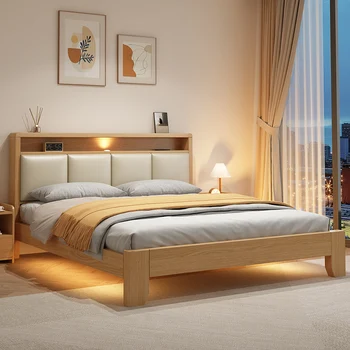 Кровать из массива дерева, современная и простая, 1,8-звездочная двухместная комната, экономичная комната для аренды жилья, 1,5-односпальная 