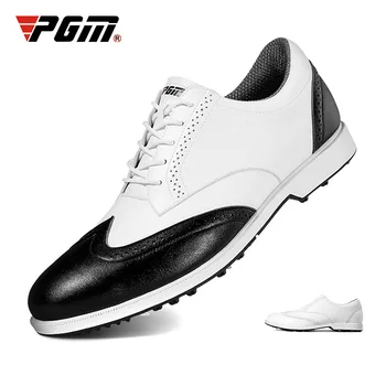 PGM/ мужские туфли для гольфа с шипами; Мужские Кроссовки; Водонепроницаемые противоскользящие Повседневные кроссовки в Британском стиле из Микрофибры; Цвет Белый, Черный XZ168