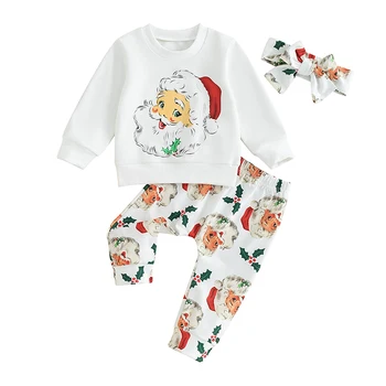 Комплект штанов для новорожденных, толстовка с принтом Рождественской елки для маленьких девочек и штаны с эластичной резинкой на талии, штаны для малышей, костюмы