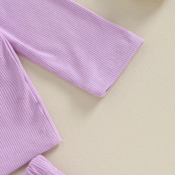 Louatui Осенняя одежда для малышей, Однотонные топы с длинными рукавами и круглым вырезом и пуговицами, Комплект брюк, 2 шт.