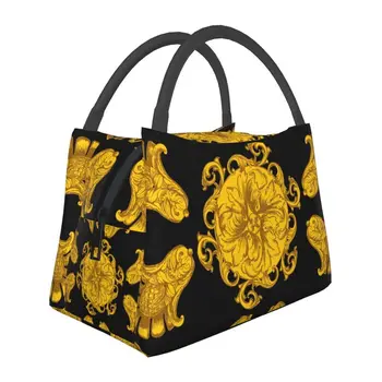 Модные бесшовные сумки для ланча в стиле золотое барокко с утепленным рисунком для женщин, водонепроницаемый кулер, термальная коробка для бенто, рабочая коробка для пикника