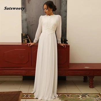 Элегантное свадебное платье в мусульманском стиле Бохо 2024, винтажное свадебное платье с длинными рукавами и высоким воротом, кружевные аппликации, Vestido De Noiva