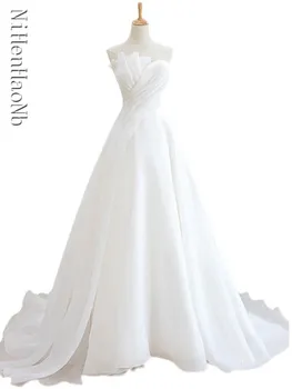 Роскошные свадебные платья без бретелек из белого шифона со шлейфом для невесты 2023 Элегантное длинное женское платье для гостей выпускного вечера