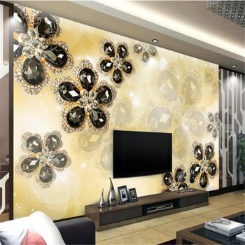 beibehang 3d пользовательские фотообои Наклейки Ювелирные изделия с бриллиантами тисненые цветы Европейский 3D ТВ фон обои для стены