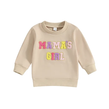 Толстовки для маленьких девочек с круглым вырезом и вышивкой букв и длинным рукавом, детские пуловеры, осенне-зимние повседневные топы