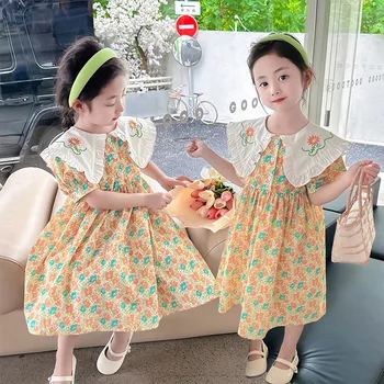 Корейская Детская одежда 2023 Летнее Цельное Платье Принцессы Для девочек, Платье для выпускного вечера, Одежда Для девочек-подростков, Платье для малышей на 10 лет