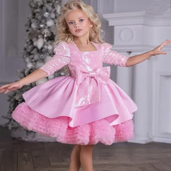 Платье в цветочек для девочек с короткими рукавами, праздничное платье, детское бальное платье из тюля, выпускной вечер для свадебной вечеринки