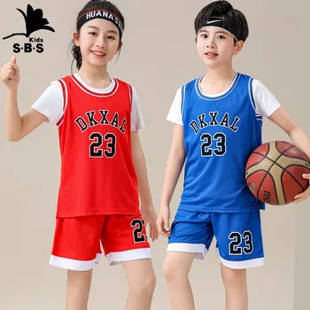 Летний баскетбольный костюм из 2 предметов для мальчиков и девочек, быстросохнущий детский жилет, комплект