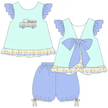 Пасхальное платье, детский костюм для девочек, милый костюм для маленьких девочек, шорты с короткими рукавами, два комплекта, Бутик детской одежды оптом