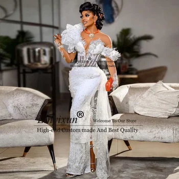 Изысканные белые вечерние платья Вечерние платья в Нигерийском Африканском стиле Свадебное платье для гостей, расшитое бисером Кружевное платье для выпускного вечера 2023 года, большие размеры