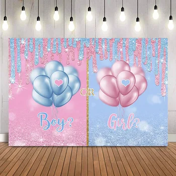 Пол мальчика или девочки Раскрывается На фоне синих или розовых воздушных шариков с блестящими точками, фон для душа ребенка для баннера фотостудии