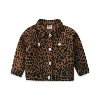 Демисезонные куртки для девочек, джинсовая куртка с леопардовым принтом, верхняя одежда, модная ветровка, Детская одежда, пальто для девочек 2, 4, 6 лет