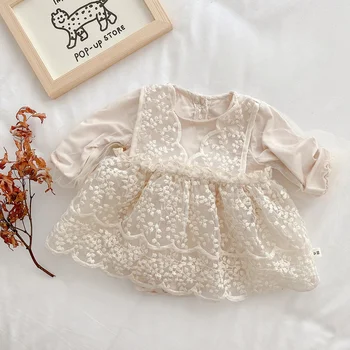 Детское кружевное платье Harper для малышей 0-2 лет, осеннее платье-боди для новорожденных, осеннее платье для первокурсников, треугольная короткая лиана