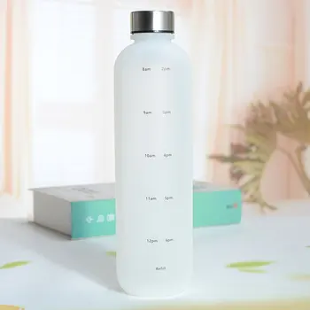Новый пластиковый объемный стакан 2022 года, прозрачный матовый стакан для воды, бутылка для воды с медной крышкой и отметкой времени, 1000 мл