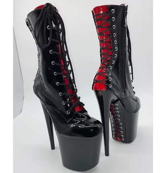 20 см Обувь для танцев на шесте на платформе, Сексуальные женские Ботильоны для стриптиза, Модные фетишистские ботинки на высоком каблуке 8 дюймов, Готический Фетиш, Королева Черного цвета
