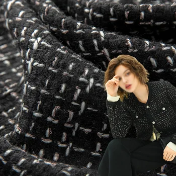 50x145 см Черная решетчатая Плетеная твидовая ткань, окрашенная пряжей, для женщин, Осенняя куртка, платье, костюмы, пальто, сумочка, ткань для шитья своими руками