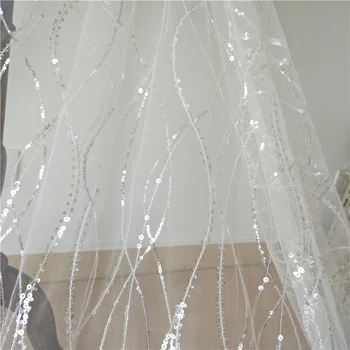 Новая прозрачная тюлевая кружевная ткань с пайетками, свадебное платье с фатой невесты, продается по ярдам швейной ткани