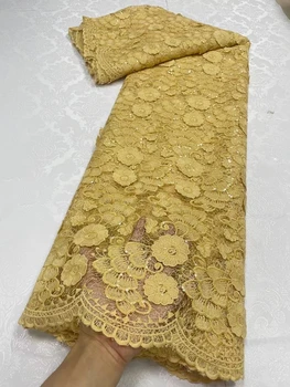 Африканская кружевная ткань с пайетками, Нигерийская кружевная ткань с бисером для пошива платья, Французская свадьба, высокое качество, 5 ярдов, 2023 г.