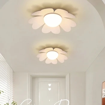 Простые светильники для коридора, потолочный светильник в прихожей, цветочный дизайн, белая молочно-желтая люстра, освещение прохода в гардеробе.