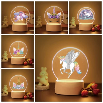 1 шт горячий единорог 3D Led Акриловые Ночные Светильники для Декора Детской Комнаты Подарок детям
