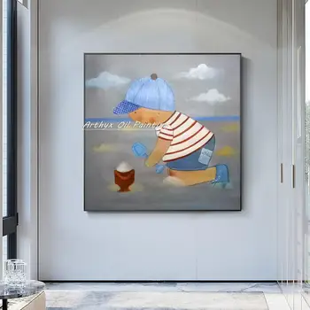 Arthyx-детская мультяшная картина маслом ручной работы на холсте, современная абстрактная настенная картина в стиле поп-арт для детской комнаты, подарок для украшения дома