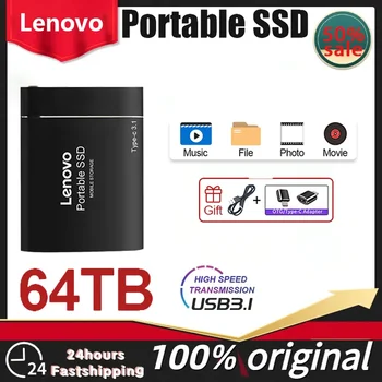 Внешний Жесткий Диск Lenovo 64 ТБ Портативный SSD 32 Т Высокоскоростной Твердотельный Накопитель С Интерфейсом Type-C Для Массового Хранения Данных Жесткий Диск Для Ноутбука