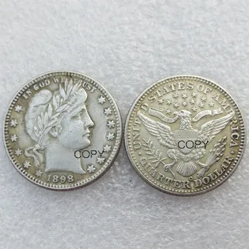 Четверть доллара США 1898 г. Монета-копия с серебряным покрытием разного монетного двора
