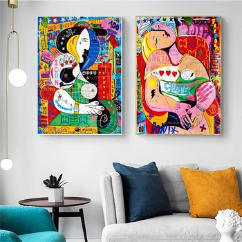 Уличные граффити Пикассо, Абстрактный женский декор стен, художественные плакаты, современные поп-украшения для дома, холст, живопись, фрески, картины