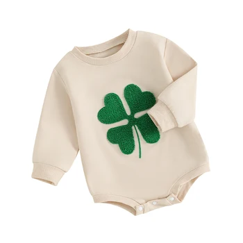 Комбинезон с длинными рукавами для младенцев, комбинезон с принтом зеленого клевера, одежда