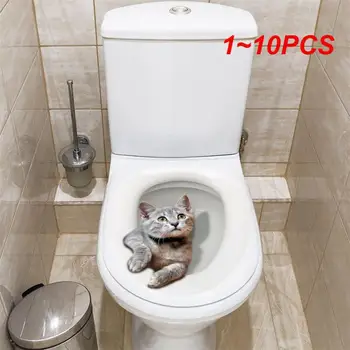 1 ~ 10ШТ Симпатичная 3D Наклейка на кошачий туалет, Наклейка на крышку унитаза в ванной, 3D Наклейки на стены, Аксессуары для туалета с животными, развлечения для домашней ванной комнаты