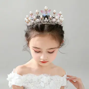 Элегантная Французская бабочка, хрустальный жемчуг, милое Детское украшение для волос, головной убор, Корейский обруч для волос, корона