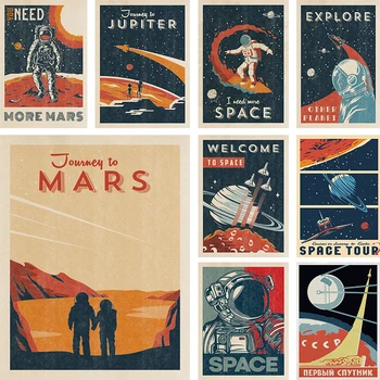 Космические видения Путешествию на Марс нужно больше пространства Абстрактные плакаты Винтажная настенная живопись на холсте Домашний декор Ретро плакат