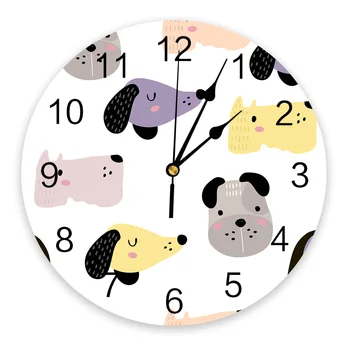 Мультяшная собака Рисованные Настенные часы Современный дизайн Украшение гостиной Кухни Бесшумные часы Домашний декор