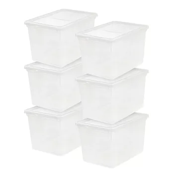 Опоры 68 Qt. (17 галлонов) Большой пластиковый штабелируемый ящик для хранения в шкафу, прозрачный, набор из 6