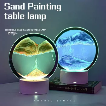 Светодиодная RGB-лампа для песочного пейзажа, 3D-рамка для рисования из движущегося песка, ночник с 16 цветами, подсветка песочных часов, 3D-глубоководный дисплей с пультом дистанционного управления