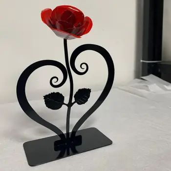 Цветок розы с подставкой Роза из кованого железа с подставкой в форме сердца Металлическая скульптура Розы Подарок на годовщину Дня Святого Валентина