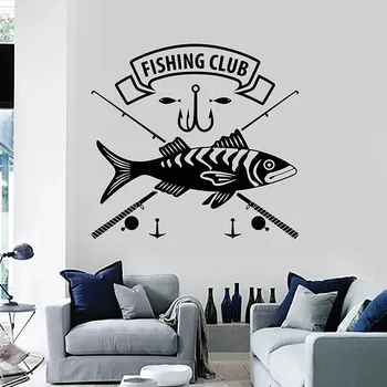 Наклейка на стену рыболовного клуба, магазин пойманной рыбы, Хобби, Дом морепродуктов, Декор интерьера, дверь, окно, Виниловые наклейки, обои с логотипом Q866