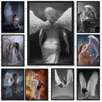 Плакаты с изображением потерянных девушек-ангелов, белое крыло, настенное искусство, отпечатки на холсте, современные рисунки, портретные картины для гостиной, картины для домашнего декора.