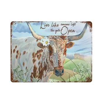 Жестяная вывеска Dreacoss Texas Longhorns -Металлическая Вывеска в Стиле ретро-Плакат новинки -Декор стен Домашнего Фермерского дома-Подарки для Него или нее-Размер 8x1