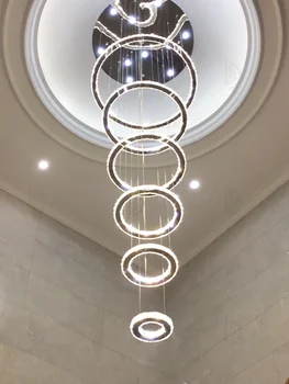 Современная роскошная хрустальная лестница, Большая люстра для мансардных колец, дизайнерские подвесные светильники, внутреннее освещение в вестибюле виллы, люстровые светильники