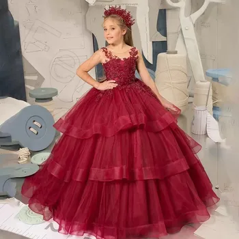 Бальное платье для девочек с цветочным узором на бретельках, детское фортепианное представление принцессы, роскошное детское вечернее представление