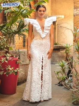 Сексуальное платье невесты с глубоким V-образным вырезом и открытой спиной, классическое свадебное платье с аппликациями, элегантное длинное свадебное платье трапециевидной формы Robe De Mariée