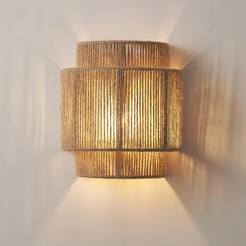 Настенный светильник Tigmi Raffia в деревенском стиле, льняная лампа, Прикроватные Светильники для Спальни, Столовая, Гостиная, Проход, Японский домашний внутренний Свет