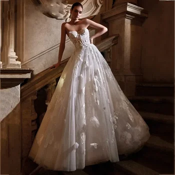 Свадебное платье с 3D-печатью в виде сердечка для женщин, Элегантное свадебное платье из тюля, Романтическая трапециевидная спинка