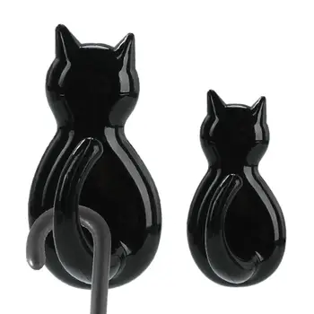 настенные крючки в форме кота из мультфильма, 2шт, самоклеящиеся однотонные настенные вешалки, декоративные для кухни и ванной комнаты