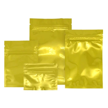 100шт Закрывающихся пакетов из Майлара с защитой от запаха, Мешочки из золотой алюминиевой фольги с застежкой-молнией, упаковка для пищевых продуктов