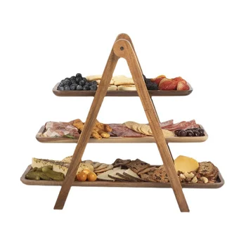 3 уровня поднос деревянный ярусный лоток торт стенд декор фермерского дома многоуровневого партии лоток, сервировочные блюда и тарелки подносы