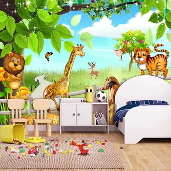 Индивидуальный размер 3D Фрески Фотообои Лев Тигр Мультфильм животных Лес Настенная живопись для детской спальни Фон домашнего декора