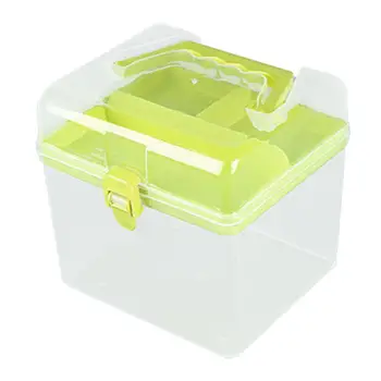 Прозрачный ящик для хранения Двухслойный прозрачный ящик для хранения со съемным лотком Портативная ручка для игрушек, украшений, косметики